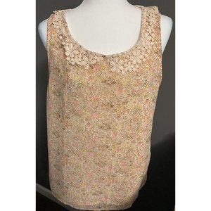 LC Lauren Conrad Peach Floral Lined Blouse Lace Collar Sleeveless Size XL